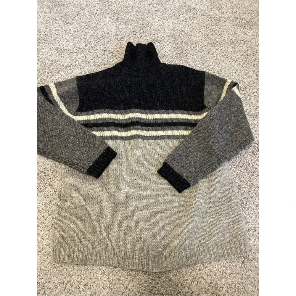 BANANA REPUBLIC Men’s Wool Turtleneck Sweater Vintage Striped Brown-Grey Large